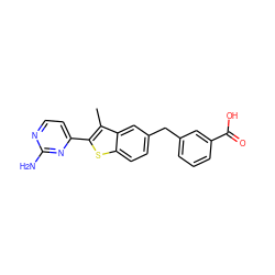 Cc1c(-c2ccnc(N)n2)sc2ccc(Cc3cccc(C(=O)O)c3)cc12 ZINC000049110261