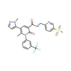 Cc1c(-c2ccnn2C)cc(C(=O)NCc2ccc(S(C)(=O)=O)cn2)c(=O)n1-c1cccc(C(F)(F)F)c1 ZINC000072316197