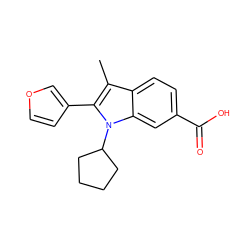 Cc1c(-c2ccoc2)n(C2CCCC2)c2cc(C(=O)O)ccc12 ZINC000072112955