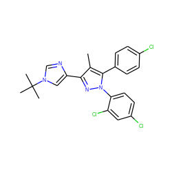 Cc1c(-c2cn(C(C)(C)C)cn2)nn(-c2ccc(Cl)cc2Cl)c1-c1ccc(Cl)cc1 ZINC000045290096