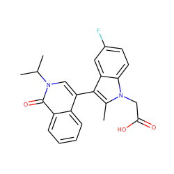 Cc1c(-c2cn(C(C)C)c(=O)c3ccccc23)c2cc(F)ccc2n1CC(=O)O ZINC000117014893