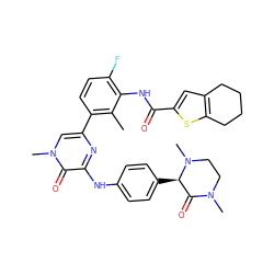 Cc1c(-c2cn(C)c(=O)c(Nc3ccc([C@@H]4C(=O)N(C)CCN4C)cc3)n2)ccc(F)c1NC(=O)c1cc2c(s1)CCCC2 ZINC000059191159