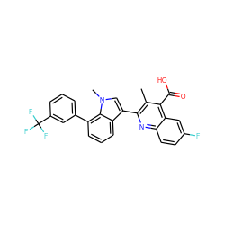 Cc1c(-c2cn(C)c3c(-c4cccc(C(F)(F)F)c4)cccc23)nc2ccc(F)cc2c1C(=O)O ZINC000029464850