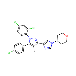 Cc1c(-c2cn(C3CCOCC3)cn2)nn(-c2ccc(Cl)cc2Cl)c1-c1ccc(Cl)cc1 ZINC000045289287