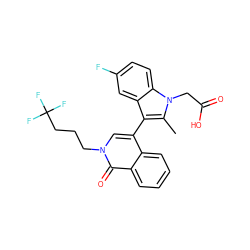 Cc1c(-c2cn(CCCC(F)(F)F)c(=O)c3ccccc23)c2cc(F)ccc2n1CC(=O)O ZINC000117015753