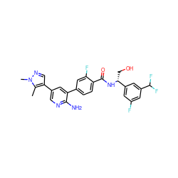 Cc1c(-c2cnc(N)c(-c3ccc(C(=O)N[C@H](CO)c4cc(F)cc(C(F)F)c4)c(F)c3)c2)cnn1C ZINC001772608741