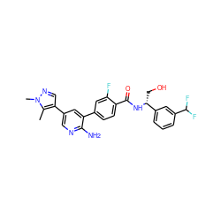 Cc1c(-c2cnc(N)c(-c3ccc(C(=O)N[C@H](CO)c4cccc(C(F)F)c4)c(F)c3)c2)cnn1C ZINC001772593529