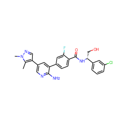 Cc1c(-c2cnc(N)c(-c3ccc(C(=O)N[C@H](CO)c4cccc(Cl)c4)c(F)c3)c2)cnn1C ZINC001772613732