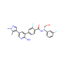 Cc1c(-c2cnc(N)c(-c3ccc(C(=O)N[C@H](CO)c4cccc(F)c4)c(F)c3)c2)cnn1C ZINC001772601527