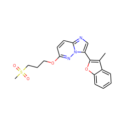 Cc1c(-c2cnc3ccc(OCCCS(C)(=O)=O)nn23)oc2ccccc12 ZINC000205063290