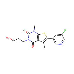 Cc1c(-c2cncc(Cl)c2)sc2c1c(=O)n(CCCO)c(=O)n2C ZINC001772619186