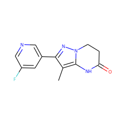 Cc1c(-c2cncc(F)c2)nn2c1NC(=O)CC2 ZINC001772643880