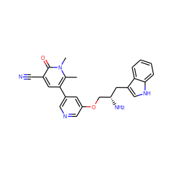 Cc1c(-c2cncc(OC[C@@H](N)Cc3c[nH]c4ccccc34)c2)cc(C#N)c(=O)n1C ZINC000014957449