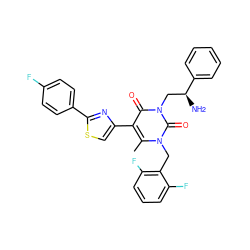 Cc1c(-c2csc(-c3ccc(F)cc3)n2)c(=O)n(C[C@H](N)c2ccccc2)c(=O)n1Cc1c(F)cccc1F ZINC000028360732