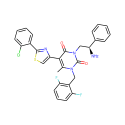 Cc1c(-c2csc(-c3ccccc3Cl)n2)c(=O)n(C[C@H](N)c2ccccc2)c(=O)n1Cc1c(F)cccc1F ZINC000028369548