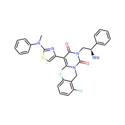 Cc1c(-c2csc(N(C)c3ccccc3)n2)c(=O)n(C[C@H](N)c2ccccc2)c(=O)n1Cc1c(F)cccc1F ZINC000028360014