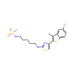 Cc1c(-c2csc(NCCCCCNS(C)(=O)=O)n2)sc2ccc(Cl)cc12 ZINC000073167493