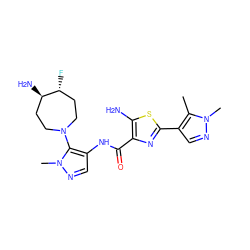 Cc1c(-c2nc(C(=O)Nc3cnn(C)c3N3CC[C@@H](N)[C@H](F)CC3)c(N)s2)cnn1C ZINC000169699478