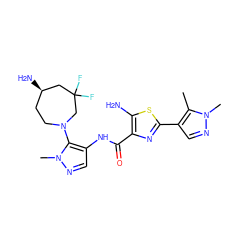 Cc1c(-c2nc(C(=O)Nc3cnn(C)c3N3CC[C@@H](N)CC(F)(F)C3)c(N)s2)cnn1C ZINC000169699517