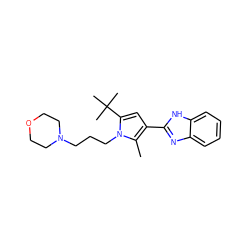 Cc1c(-c2nc3ccccc3[nH]2)cc(C(C)(C)C)n1CCCN1CCOCC1 ZINC000220810070