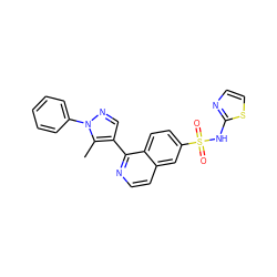 Cc1c(-c2nccc3cc(S(=O)(=O)Nc4nccs4)ccc23)cnn1-c1ccccc1 ZINC000225067952