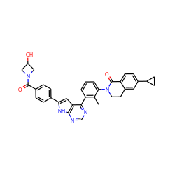 Cc1c(-c2ncnc3[nH]c(-c4ccc(C(=O)N5CC(O)C5)cc4)cc23)cccc1N1CCc2cc(C3CC3)ccc2C1=O ZINC000148764400