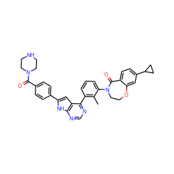 Cc1c(-c2ncnc3[nH]c(-c4ccc(C(=O)N5CCNCC5)cc4)cc23)cccc1N1CCOc2cc(C3CC3)ccc2C1=O ZINC000224772997