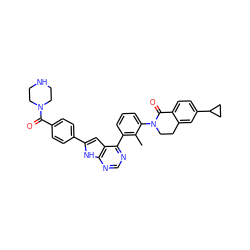 Cc1c(-c2ncnc3[nH]c(-c4ccc(C(=O)N5CCNCC5)cc4)cc23)cccc1N1CCc2cc(C3CC3)ccc2C1=O ZINC000224789312