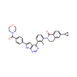 Cc1c(-c2ncnc3[nH]c(-c4ccc(C(=O)N5CCOCC5)cc4)cc23)cccc1N1CCc2cc(C3CC3)ccc2C1=O ZINC000148735784