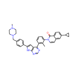 Cc1c(-c2ncnc3[nH]c(-c4ccc(CN5CCN(C)CC5)cc4)cc23)cccc1-n1ccc2cc(C3CC3)ccc2c1=O ZINC000148721489