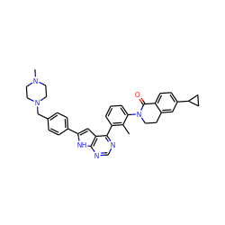 Cc1c(-c2ncnc3[nH]c(-c4ccc(CN5CCN(C)CC5)cc4)cc23)cccc1N1CCc2cc(C3CC3)ccc2C1=O ZINC000148763915