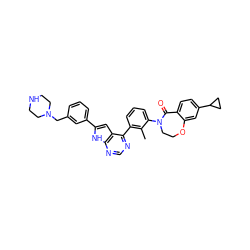 Cc1c(-c2ncnc3[nH]c(-c4cccc(CN5CCNCC5)c4)cc23)cccc1N1CCOc2cc(C3CC3)ccc2C1=O ZINC000205762351