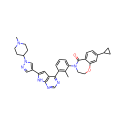 Cc1c(-c2ncnc3[nH]c(-c4cnn(C5CCN(C)CC5)c4)cc23)cccc1N1CCOc2cc(C3CC3)ccc2C1=O ZINC000224765662