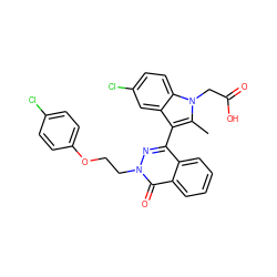 Cc1c(-c2nn(CCOc3ccc(Cl)cc3)c(=O)c3ccccc23)c2cc(Cl)ccc2n1CC(=O)O ZINC000095560646