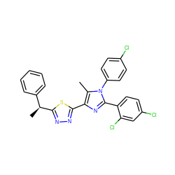 Cc1c(-c2nnc([C@@H](C)c3ccccc3)s2)nc(-c2ccc(Cl)cc2Cl)n1-c1ccc(Cl)cc1 ZINC000044405078