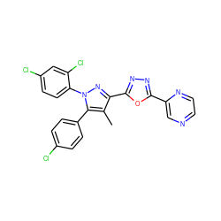 Cc1c(-c2nnc(-c3cnccn3)o2)nn(-c2ccc(Cl)cc2Cl)c1-c1ccc(Cl)cc1 ZINC000045484701