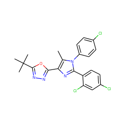 Cc1c(-c2nnc(C(C)(C)C)o2)nc(-c2ccc(Cl)cc2Cl)n1-c1ccc(Cl)cc1 ZINC000040934640