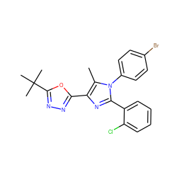 Cc1c(-c2nnc(C(C)(C)C)o2)nc(-c2ccccc2Cl)n1-c1ccc(Br)cc1 ZINC000040414131