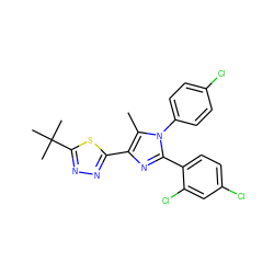 Cc1c(-c2nnc(C(C)(C)C)s2)nc(-c2ccc(Cl)cc2Cl)n1-c1ccc(Cl)cc1 ZINC000040935181