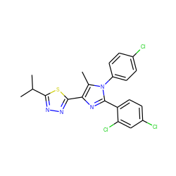 Cc1c(-c2nnc(C(C)C)s2)nc(-c2ccc(Cl)cc2Cl)n1-c1ccc(Cl)cc1 ZINC000040936794