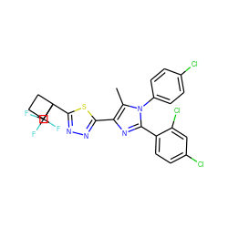 Cc1c(-c2nnc(C3(C(F)(F)F)CCC3)s2)nc(-c2ccc(Cl)cc2Cl)n1-c1ccc(Cl)cc1 ZINC000042876573