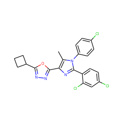 Cc1c(-c2nnc(C3CCC3)o2)nc(-c2ccc(Cl)cc2Cl)n1-c1ccc(Cl)cc1 ZINC000040933206