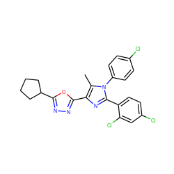 Cc1c(-c2nnc(C3CCCC3)o2)nc(-c2ccc(Cl)cc2Cl)n1-c1ccc(Cl)cc1 ZINC000040933208