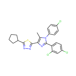 Cc1c(-c2nnc(C3CCCC3)s2)nc(-c2ccc(Cl)cc2Cl)n1-c1ccc(Cl)cc1 ZINC000040934730