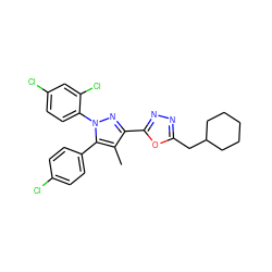 Cc1c(-c2nnc(CC3CCCCC3)o2)nn(-c2ccc(Cl)cc2Cl)c1-c1ccc(Cl)cc1 ZINC000040420628