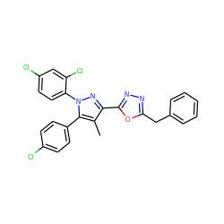 Cc1c(-c2nnc(Cc3ccccc3)o2)nn(-c2ccc(Cl)cc2Cl)c1-c1ccc(Cl)cc1 ZINC000042888787