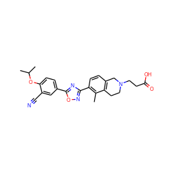 Cc1c(-c2noc(-c3ccc(OC(C)C)c(C#N)c3)n2)ccc2c1CCN(CCC(=O)O)C2 ZINC000068267189