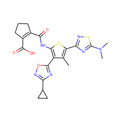 Cc1c(-c2nsc(N(C)C)n2)sc(NC(=O)C2=C(C(=O)O)CCC2)c1-c1nc(C2CC2)no1 ZINC000147021299