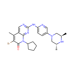 Cc1c(Br)c(=O)n(C2CCCC2)c2nc(Nc3ccc(N4C[C@@H](C)N[C@H](C)C4)cn3)ncc12 ZINC000013641646