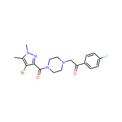 Cc1c(Br)c(C(=O)N2CCN(CC(=O)c3ccc(F)cc3)CC2)nn1C ZINC000058581399